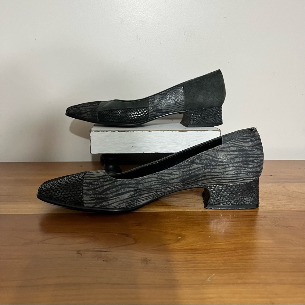 Proxy Suede Leather Heels‎ Women 8 Square Toe Patchwork Zebra Snake Black